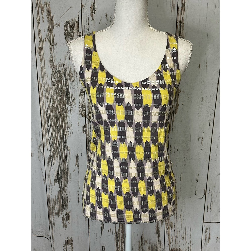 Boden Gray, Yellow, Beige Geometric Sequin Tank